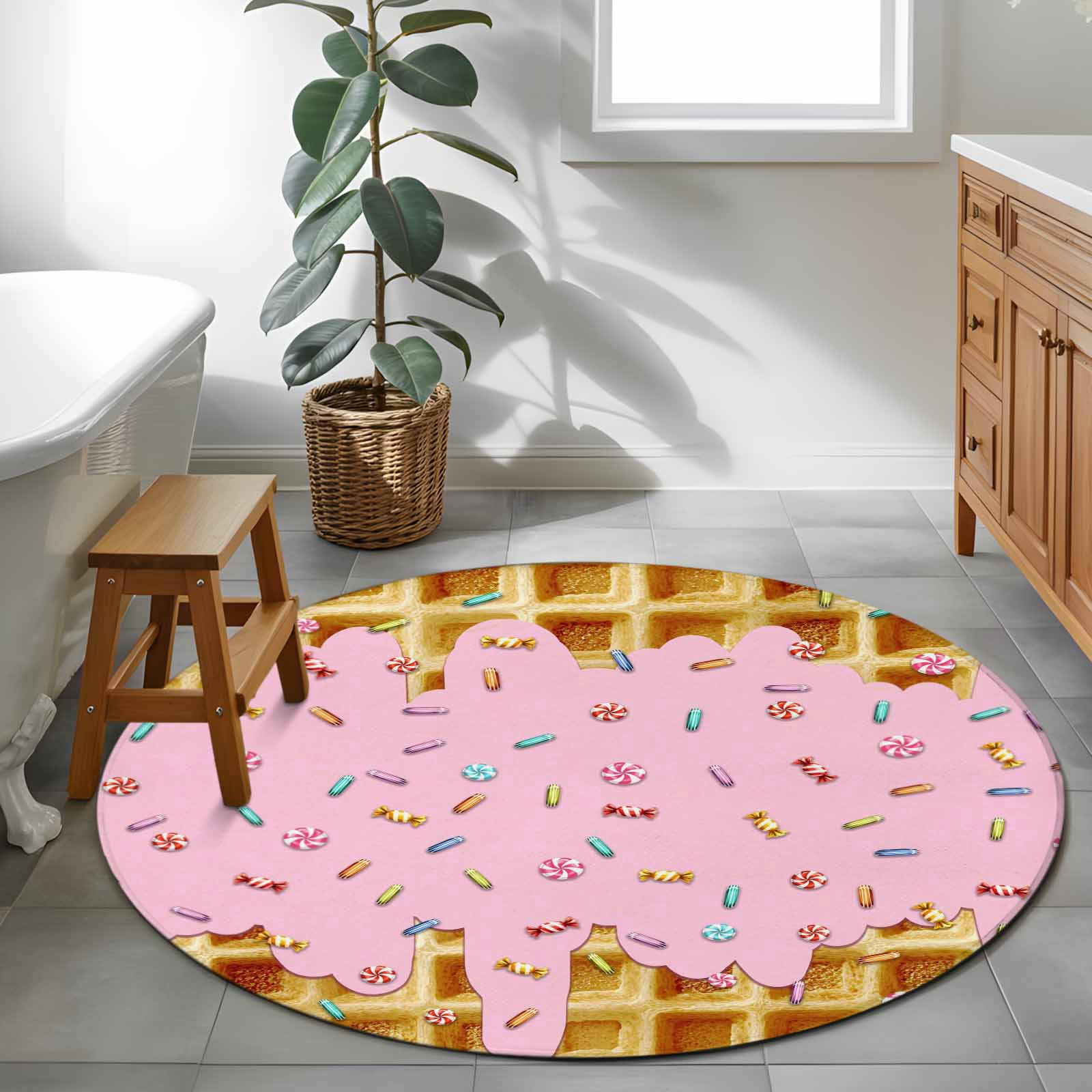 Candy Rug Inpo Waffle Candy 4ft Round Rug for Cozy Reading Nook Home Office Chair Area ...
