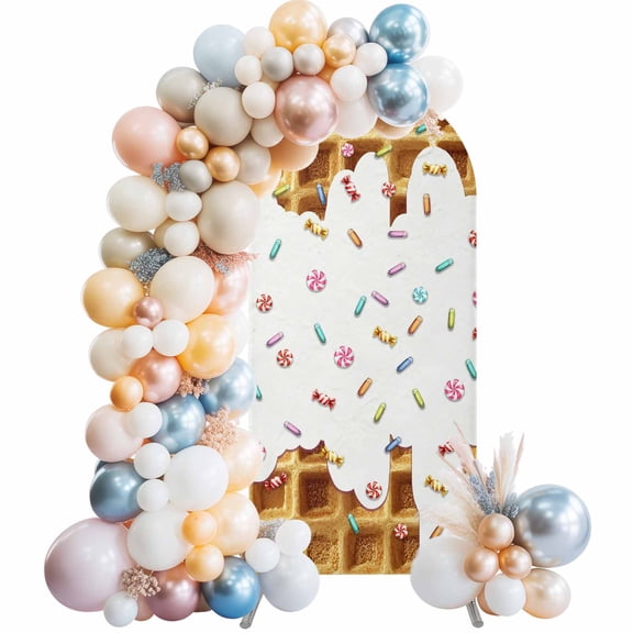 Waffle Candy Arch Backdrop Cover 4 FT Country Farmhouse Gold Waffle Texture Colorful Candy Stretchy Elastic Arch Stand Covers Spandex Arched Background Birthday Wedding Party Decoration (No Stand)