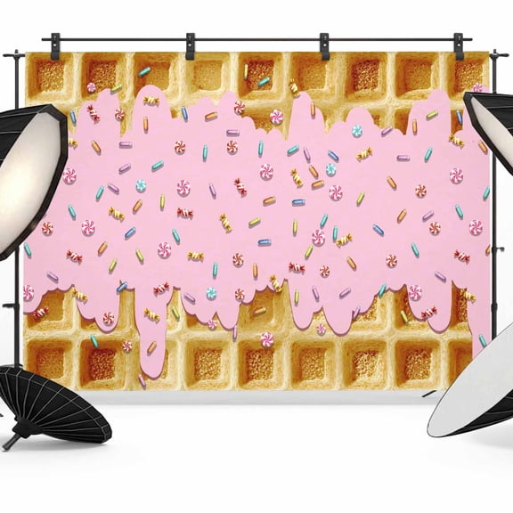 Waffle Candy Backdrop for Photography, Country Farmhouse Gold Waffle Texture Pink Candy Photo Backdrop Portrait Background Party Banner Photo Backgrounds for Studio Booth Props, 7x5ft