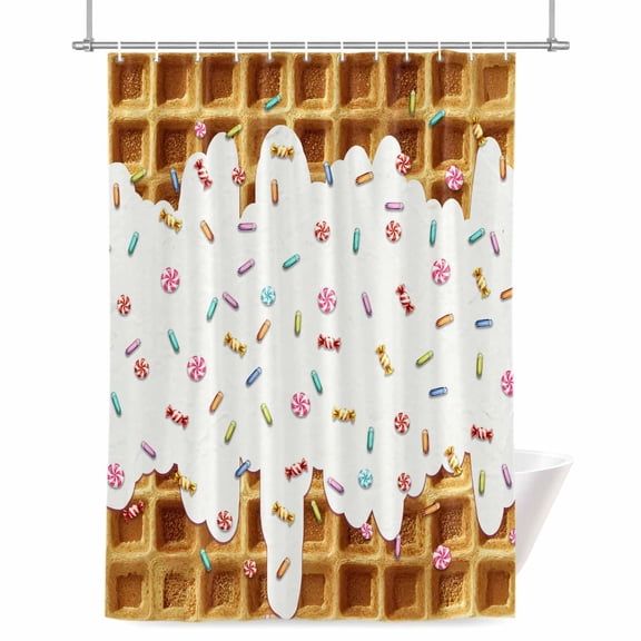 Waffle Candy Shower Curtains for Bathroom, Country Farmhouse Gold Waffle Texture Colorful Candy Waterproof Fabric Shower Curtain for Bathroom Bathtub Decoration, Machine Washable 36"x72"