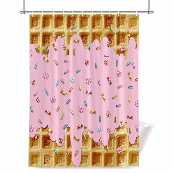Waffle Candy Shower Curtains for Bathroom, Country Farmhouse Gold Waffle Texture Pink Candy Waterproof Fabric Shower Curtain for Bathroom Bathtub Decoration, Machine Washable 36"x72"