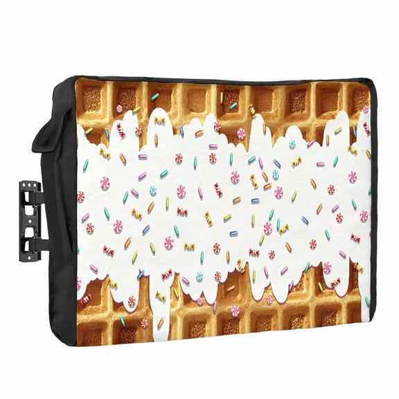 Waffle Candy Waterproof Outdoor TV Cover, Country Farmhouse Gold Waffle Texture Colorful Candy Outside Weatherproof TV Enclosures for 80 to 85 Inch LCD Television Shield Flat Screen Protectors