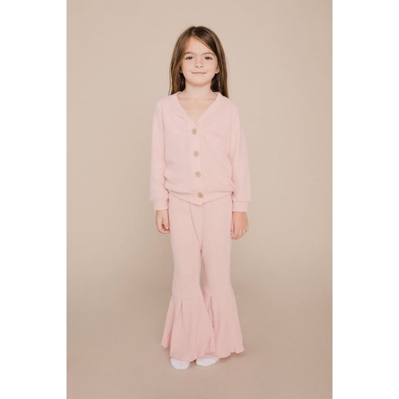 Waffle Cardigan & Flared Pants Set
