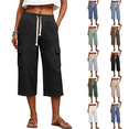 thumbnail image 1 of Waffle Cargo Shorts for Women Summer Capri Baggy Below Knee Long Shorts with Pockets Drawstring Elastic Waist 3/4 Pants Black M, 1 of 8