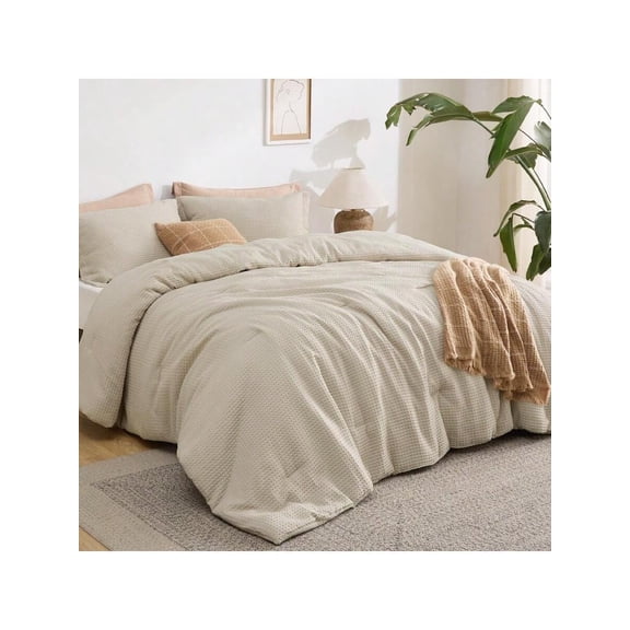 Waffle Comforter Set Queen Soft And Breathable Linen Bedding Comforter Set 3 Pieces 1 Waffle Weave Comforter 90x90 And 2 Pillow Shams (20x26+2)