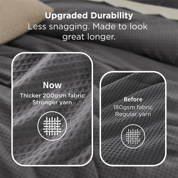 Waffle Comforter Set Twin, Soft Breathable Dark Grey Bedding Set with Pillowcase