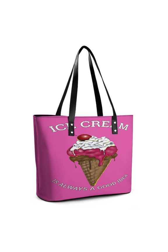 Waffle Cone Ice Cream Is Always A Good Idea Woman Leather Handbags Large Tote Bag Fashion Portable Handbags With Zipper