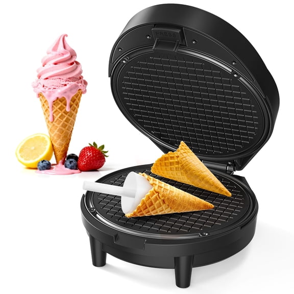 Waffle Cone Maker and Ice Cream Cone Maker Cone Roller, 1000W Double Side Even Heating Thin Waffle Maker, Makes Crispy Waffle Cones, 7.5" Nonstick Plate Waffle Cone Maker Machine, Easy to Clean Y101