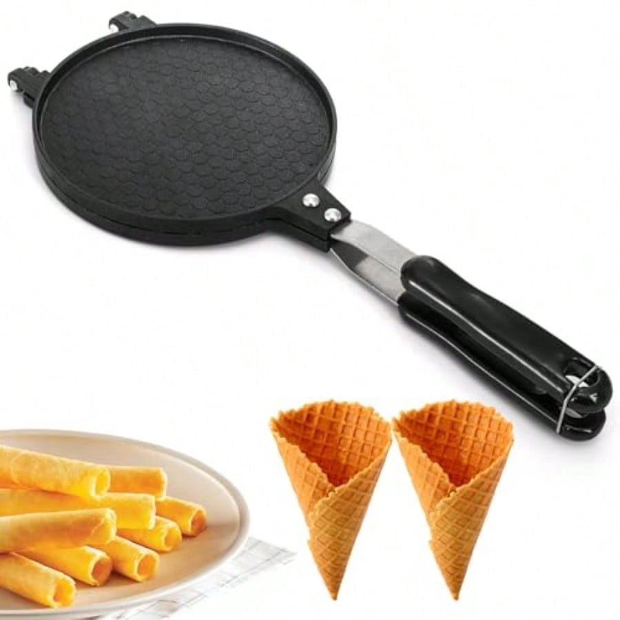 Waffle Cone Maker Nonstick Ice Cream Cone Maker 6.7" Egg Roll Crepe Pan Camp Pancake Crispy Cone Omelet Mold for Waffle Cups Choco Tacos Fuel Gas Stoves Only