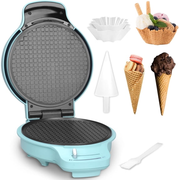Waffle Cone Maker with Browning Control 7.5 Inch Nonstick Cone Roller and Bowl Press Aqua Bestseling