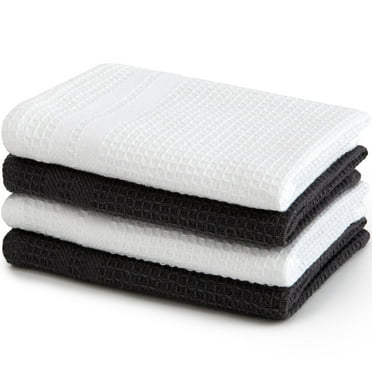 Waffle Dishcloths 100% Cotton, Set of 4, Gray and White Dish Cloths Sets for Kitchen, Kitchen Towels, Tea Towels, Reusable and Absorbent Cleaning Cloths, Oeko-Tex Cotton, 12 in x 12 in