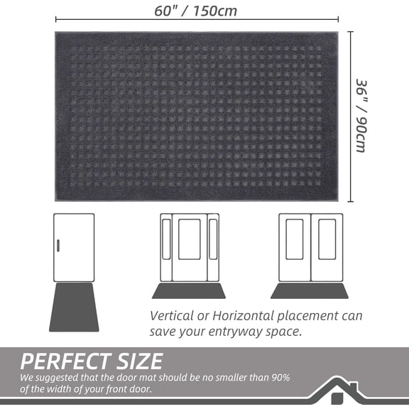 Waffle Door Mats Indoor 36"x60", Dog Mat for Muddy Paws Absorbent and Dirt Resist Floor Mats Non-Slip Washable Rugs for Entryway, Welcome Mat for Front Back Door, Muddy Wet Shoes, Dark Grey