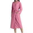 thumbnail image 1 of Waffle Fabric Long Bathrobe for Women's Plush Soft Long Sleeve Spa Robe Relaxed Fit Athletic Stretch Kimono Robe Fleece Loungewear Drawstring Adjustable Nightdress with Double Pockets, 1 of 6