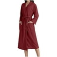 thumbnail image 1 of Waffle Fabric Long Bathrobe for Women's Plush Soft Long Sleeve Spa Robe Relaxed Fit Athletic Stretch Kimono Robe Fleece Loungewear Drawstring Adjustable Nightdress with Double Pockets, 1 of 7