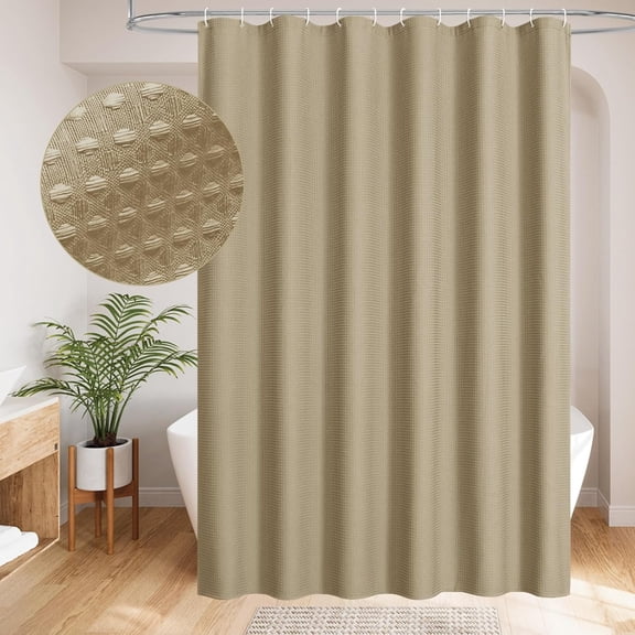 Waffle Fabric Shower Curtain, Heavyweight Cloth Shower Curtains for Modern Hotel Bathroom Decor, Waterproof & Wrinkle Resistant
