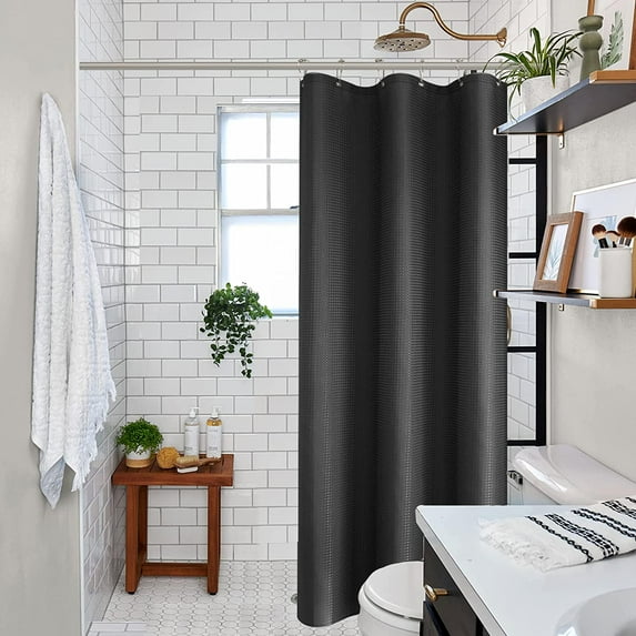 Waffle Fabric Shower Curtain Stall Shower Curtain for Bathroom Heavy Duty Quality Waffle Shower Curtain for Hotel Bathtubs RV, 36 x 72 inch, Black