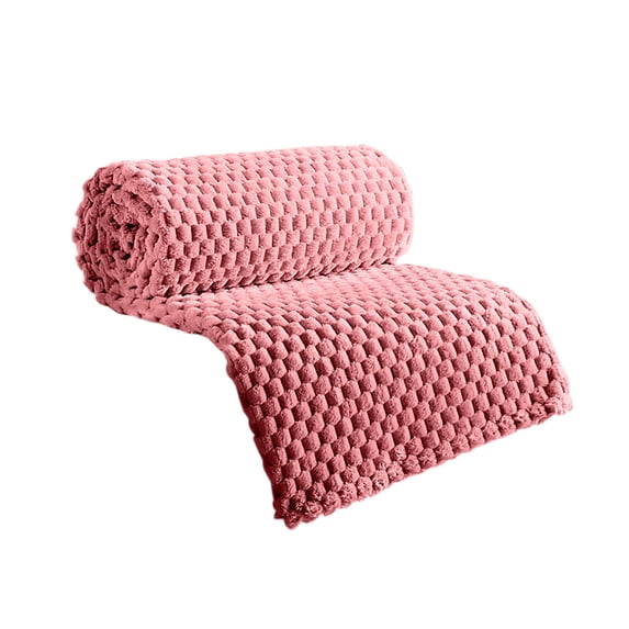 Waffle Flannel Throw Blanket, Solid Color Lightweight Breathable All Season Microfiber Cover Blanket for Sofa Bed Camping Pet Home Decor 39.4*27.5In Pink