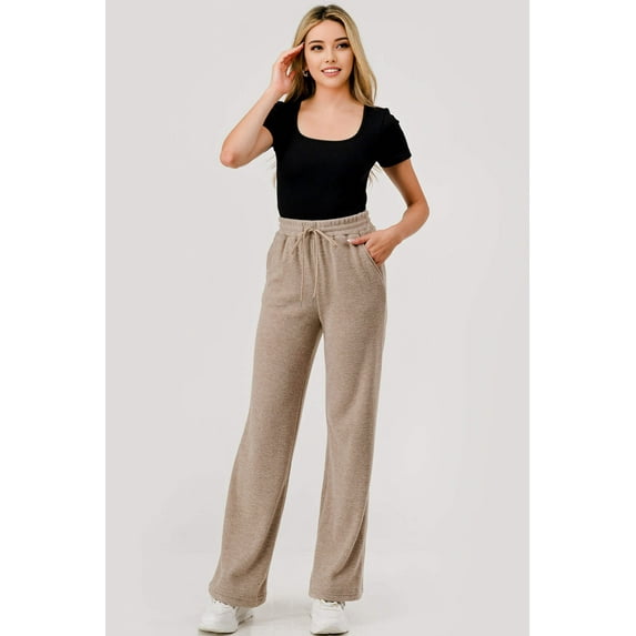 Waffle Fleece Lined Straight Leg Sweatpants - Heather Brown
