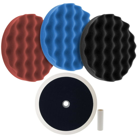Waffle Foam Buffing & Polishing Pad Kit w/ 3 - 8" Polish Pads Grip Backing Plate