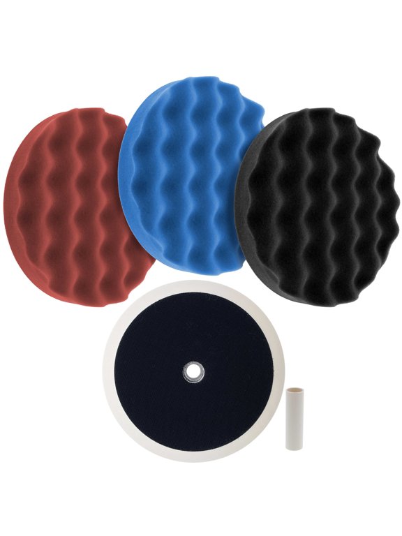 Waffle Foam Buffing & Polishing Pad Kit w/ 3 - 8" Polish Pads Grip Backing Plate
