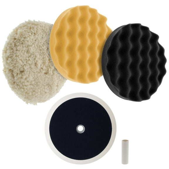 Waffle Foam & Wool Buffing & Polishing Pad Kit w/ 3 - 8" Pads Grip Backing Plate
