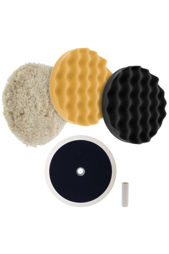 Waffle Foam & Wool Buffing & Polishing Pad Kit w/ 3 - 8" Pads Grip Backing Plate