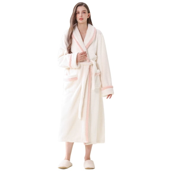 Waffle Full-Length Robe Nightwear with Big Pockets and Belt Soft,Winter Warm Bathrobe Long Fluffy Nightwear Housecoat Robe