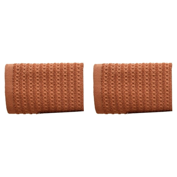 Waffle Hand Towel Striped Pattern Soft 100% Cotton Ultra Absorbent Hand Towels for Bathroom 13.38 x 28.74 Inch (Coral Orange, 2 Pieces)