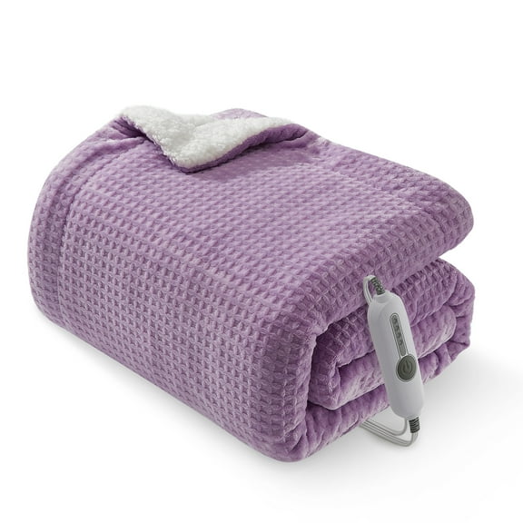 Waffle Heated Throw Blanket, 50''X60'' Electric Blanket with 4 Heat Settings & 4H Auto Off, Overheat Protection, ETL Certified, Violet