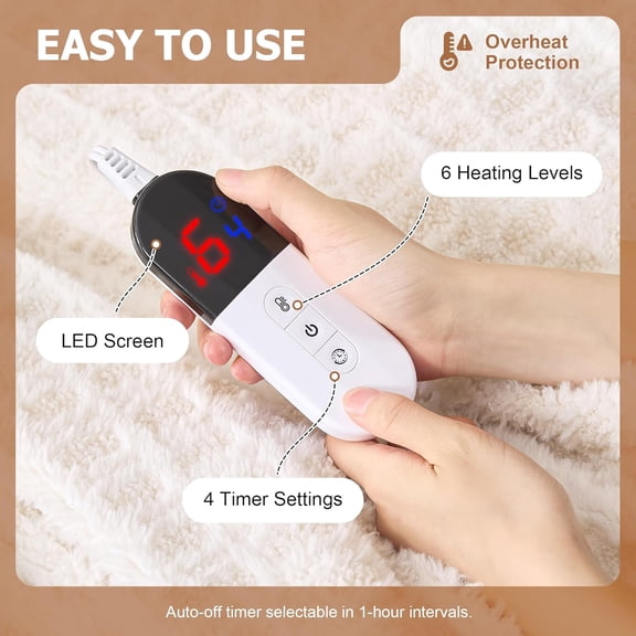 Waffle Heated Throw Blanket 50"x60" – Electric Blanket with 6 Heat Levels & 4 Timer Settings, Ultra-Soft Faux Fur & Sherpa, ETL Certified, Machine Washable, Ideal Gift for Women (Ivory/Cream)