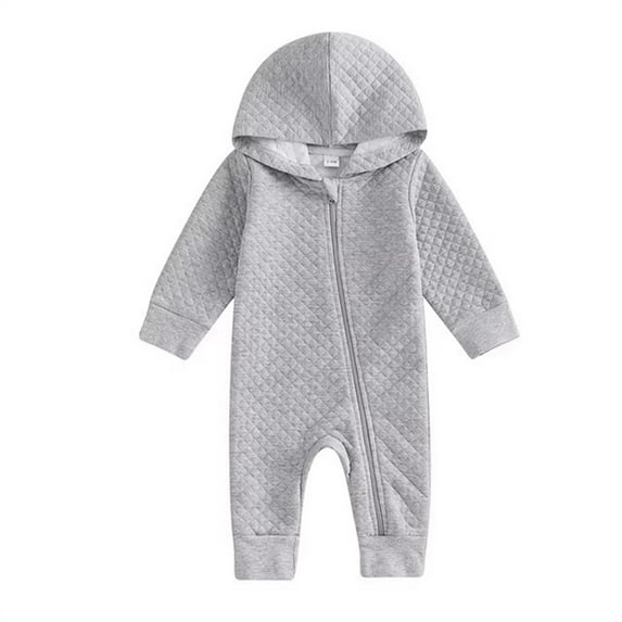 Waffle Hooded Onesie for Baby Newborn Unisex Infants Casual Lounge Solid Rompers Warm Winter Jumpsuits Zip Long Sleeve Outerwear