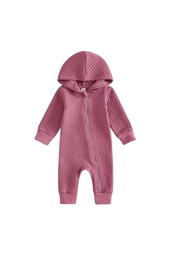 Waffle Hooded Onesie for Baby Newborn Unisex Infants Casual Lounge Solid Rompers Warm Winter Jumpsuits Zip Long Sleeve Outerwear