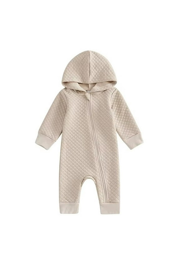Waffle Hooded Onesie for Baby Newborn Unisex Infants Casual Lounge Solid Rompers Warm Winter Jumpsuits Zip Long Sleeve Outerwear