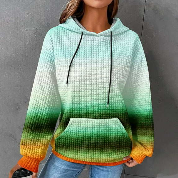Waffle Hoodies for Women,Women Oversized Hoodies Casual Basic Waffle Long Sleeve Pullover Top Tie Dye Printed Hooded Sweatshirt with Pocket,Waffle Hoodie for Women