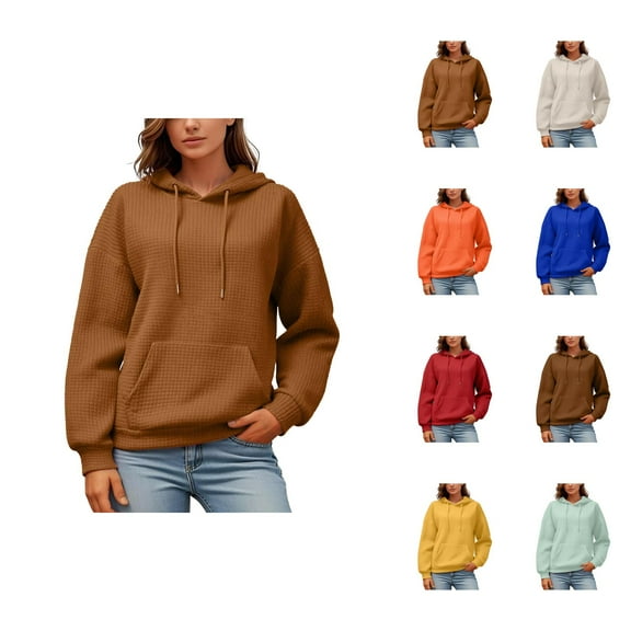 Waffle Hoodies for Women 2025 Long Sleeve Plain Essentials Hoodie with Pockets Hooded Sweatshirt Women Pullover