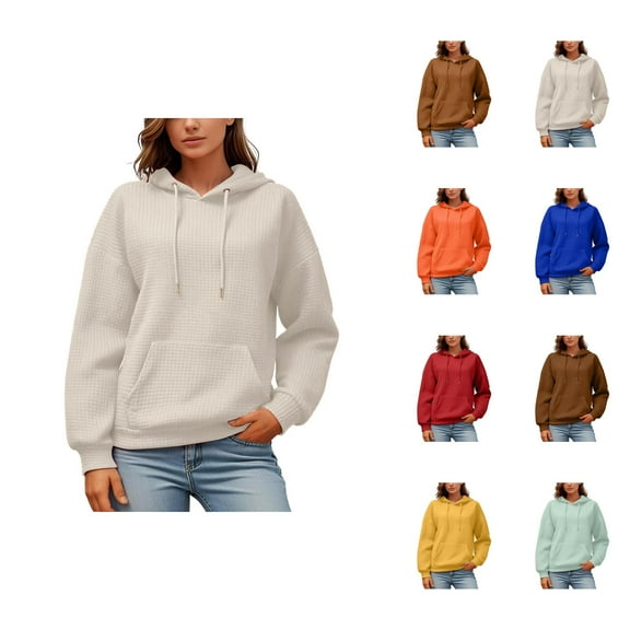 Waffle Hoodies for Women 2025 Long Sleeve Plain Essentials Hoodie with Pockets Hooded Sweatshirt Women Pullover