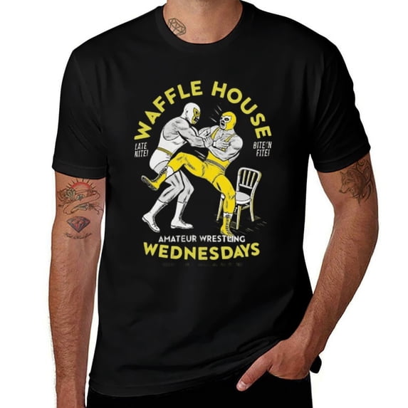 Waffle House Amateur Wrestling Wednesdays Mens T Shirts Cotton Short Sleeve T-Shirt Crew Neck Tees Casual Shirt
