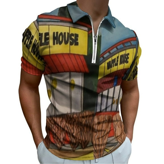Waffle House Men Zipper T-shirt Summer Casual Short Sleeve T-shirt Top
