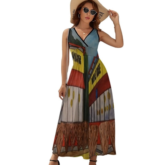 Waffle House Womens Night Club Maxi Dress V Neck Sleeveless Bohemia Long Dresses