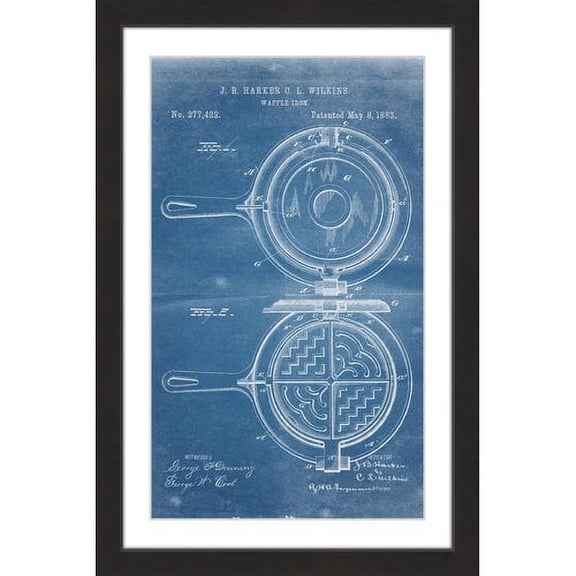 "Waffle Iron 1883 Blueprint" Framed Painting Print