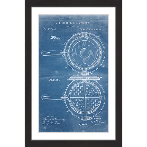 "Waffle Iron 1883 Blueprint" Framed Painting Print