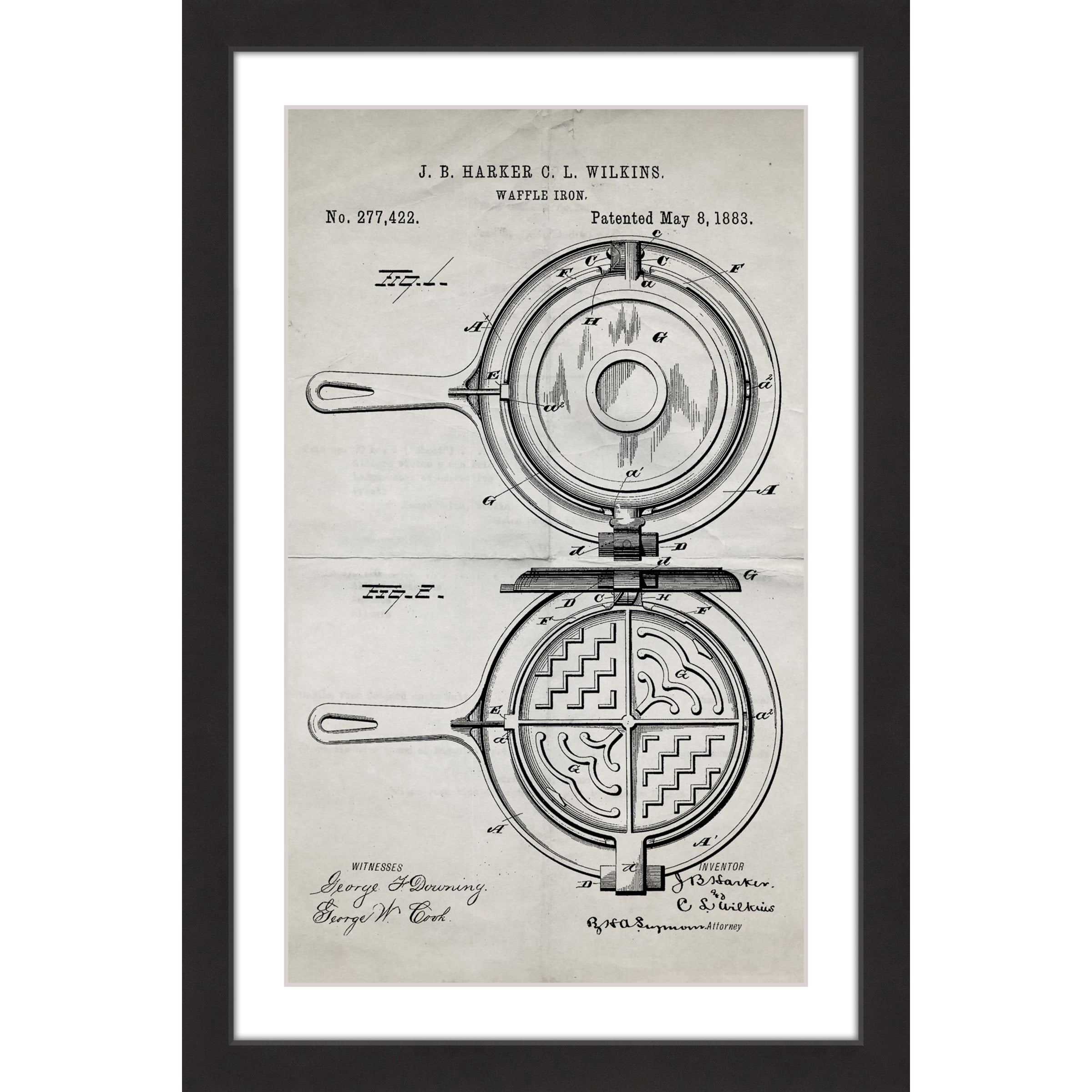 "Waffle Iron 1883 Old Paper" Framed Painting Print