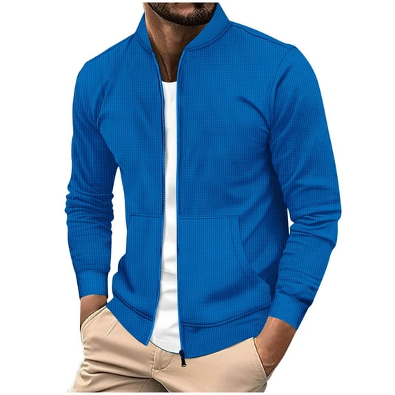 Waffle Jackets for Mens Solid Dressy Blazer Athletic Stretch Sweatshirt Zipper Up Long Sleeve Cardigan Jacket Comfort Casual Blouses Bussiness Office Work Clothes with Pockets