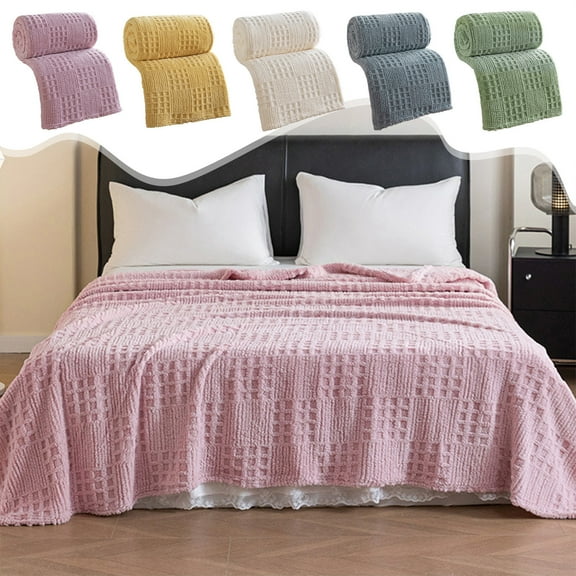 Waffle Jacquard Blanket, 59x79 Inch Large Multifunctional Throw, Quilted Bed Cover or Sofa Nap Blanket, Double Sided Edging, No Shedding, Lightweight and Warm, Perfect for All Seasons