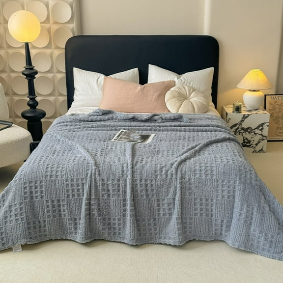 Waffle Jacquard Polyester Blanket 100x150cm Lightweight Multi-Functional Throw Quilt with Double-Sided Edging, No-Shed Design for Bed or Sofa, Pink/Yellow/Blue/Beige/Brown/Purple