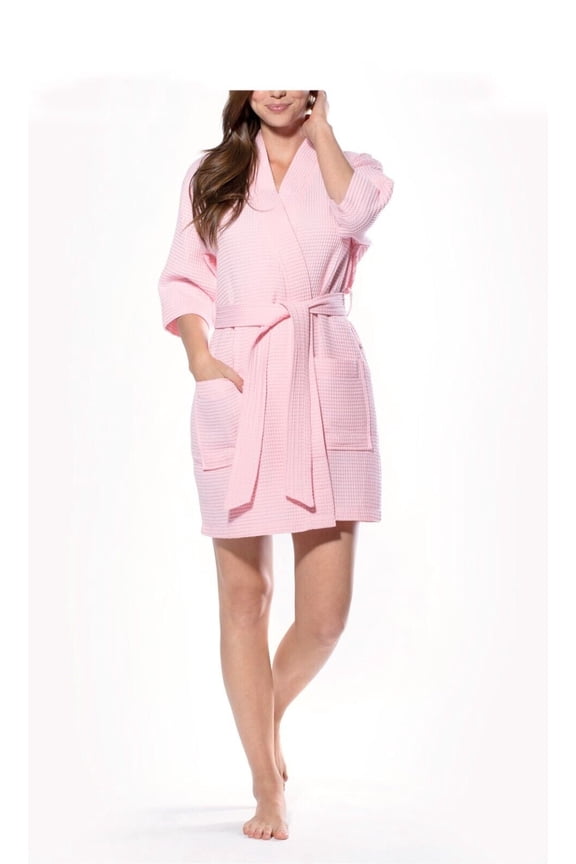 Waffle Kimono Short Robe Square Pattern SPA Hotel Massage Home Poly Cotton Summer Bathrobes For Women
