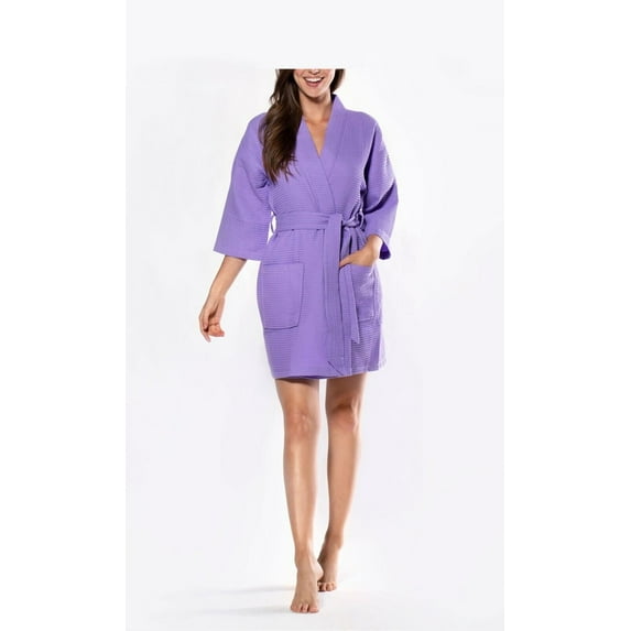 Waffle Kimono Short Robe Square Pattern SPA Hotel Massage Home Poly Cotton Summer Bathrobes For Women