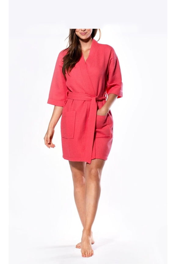 Waffle Kimono Short Robe Square Pattern SPA Hotel Massage Home Poly Cotton Summer Bathrobes For Women
