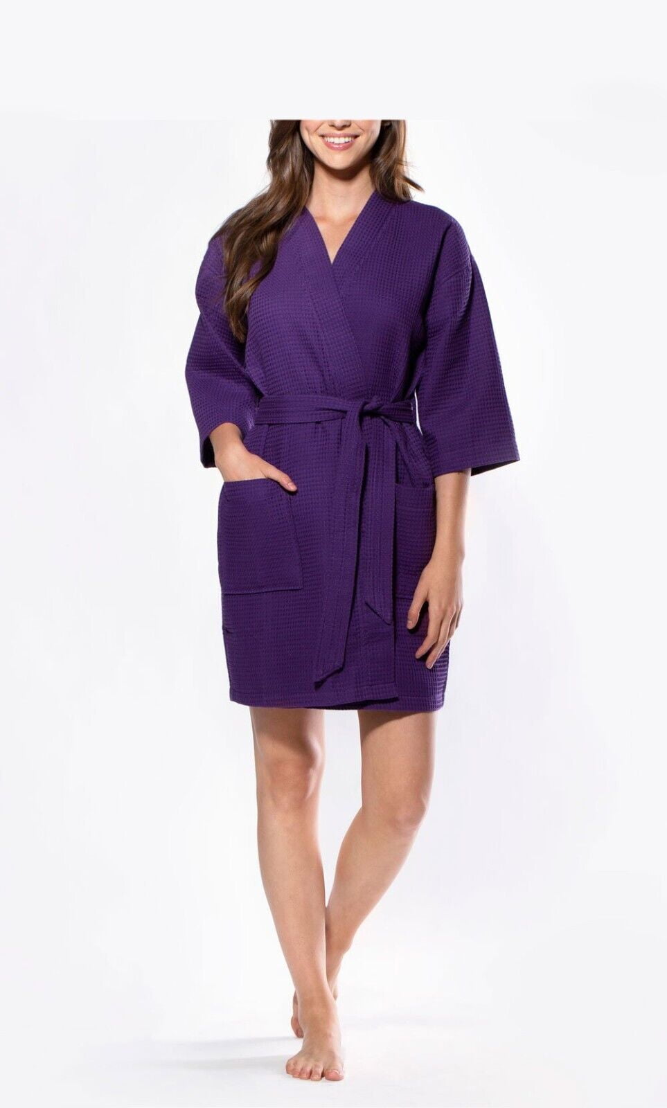 Waffle Kimono Short Robe Square Pattern SPA Hotel Massage Home Poly ...