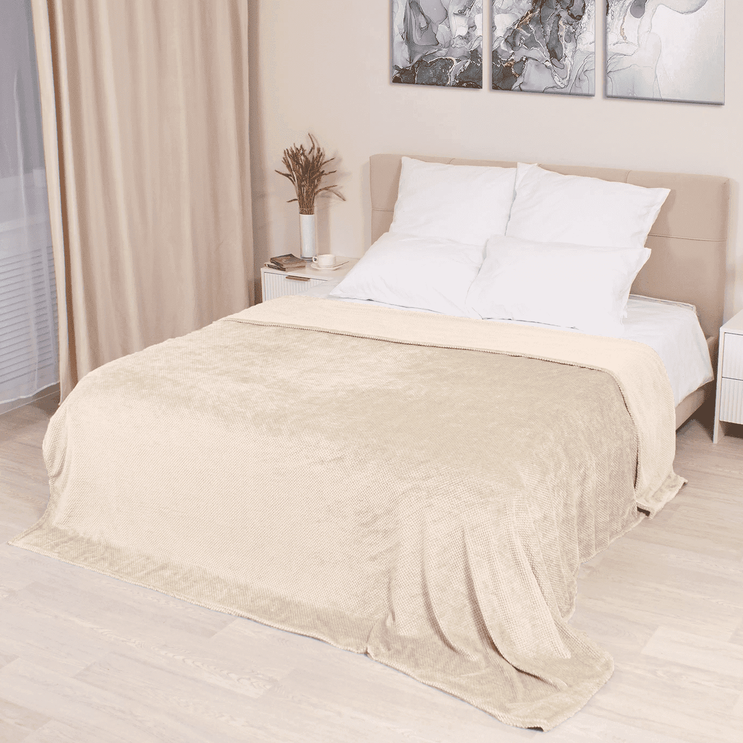 GPED Ultra Soft Throw Blanket, King Size Warm Cozy Blankets 260GSM for Couch Bed Chair, Breathable and Lightweight Blankets for All Seasons, Decor & Giftable Blanket, Beige